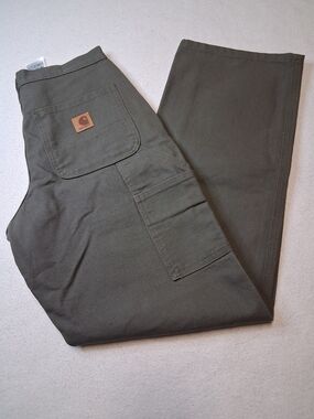 Carhartt Women's Olive Green Boot Cut Work Pants with Patch Logo
